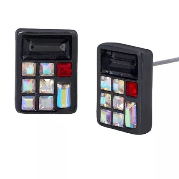 New Betsey Johnson  Pencil & Calculator Stud Earring Set Crystal - Picture 4 of 10